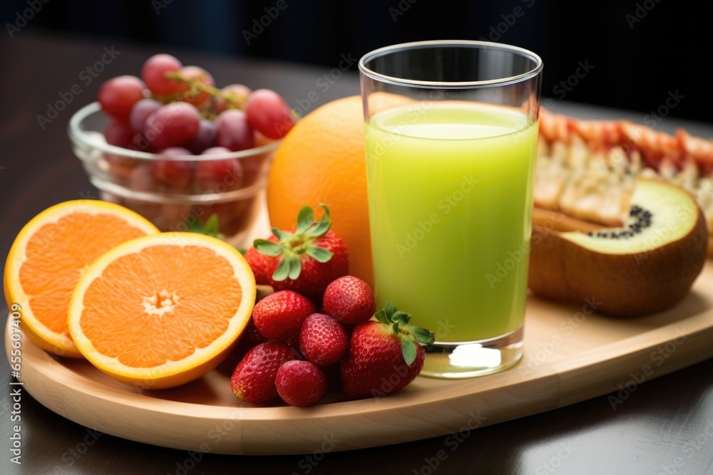 delicious avocado toast next to fresh fruit juice delicious avocado toast next to fresh fruit juice