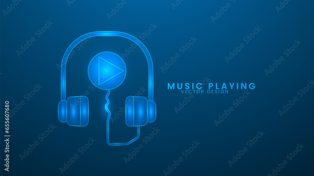 Headphones with a player for music. Vector illustration with light effect and neon Headphones with a player for music. Vector illustration with light effect and neon
