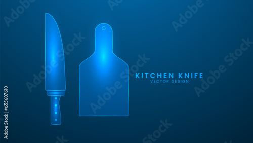 Kitchen knife. Utensils tools and cooking. Vector illustration with light effect and neon