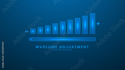 Volume adjustment high, medium and low. Vector illustration with light effect and neon