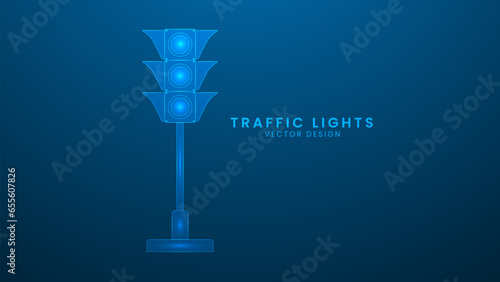 Traffic lights. Vector illustration with light effect and neon