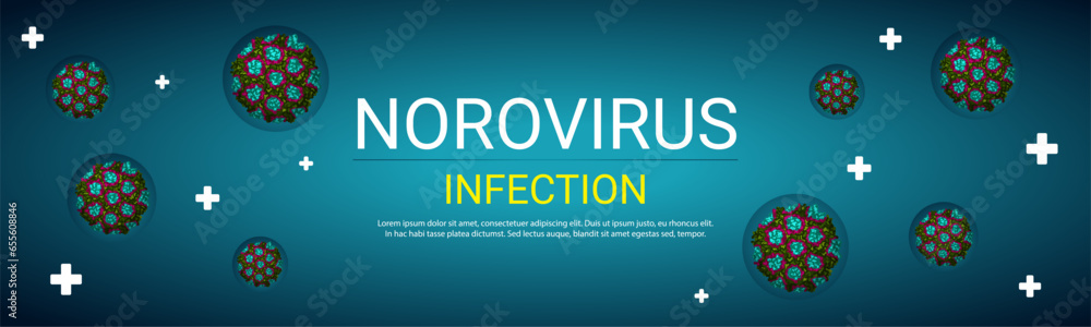 Norovirus banner vector illustration on dark background Norovirus banner vector illustration on dark background