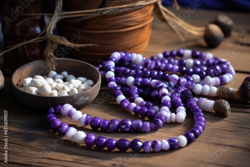 wampum beads on a wooden surface photo