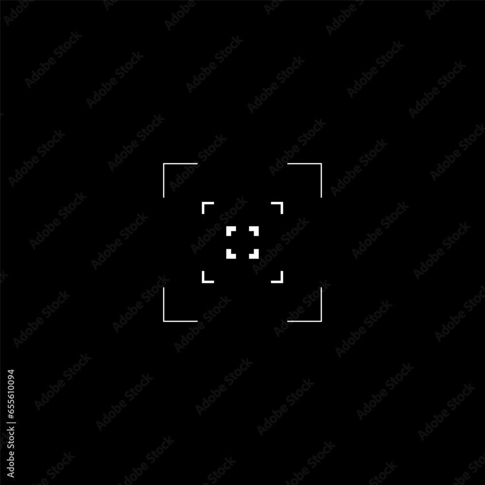 Cyberpunk style square target. Futuristic tech GUI rectangle target, tech aim, HUD reticle, cyberpunk aesthetics, futuristic military interface. A vector cyber tech style design element.