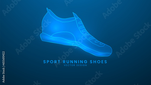 Sport running shoes. Sport training and Gym equipment. Vector illustration with light effect and neon