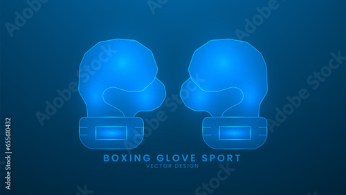 Boxing glove sport. Sport training and Gym equipment. Vector illustration with light effect and neon