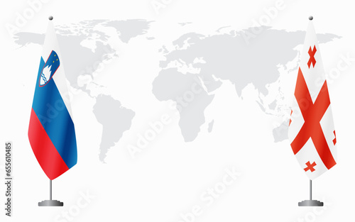 Slovenia and Georgia flags for official meeting