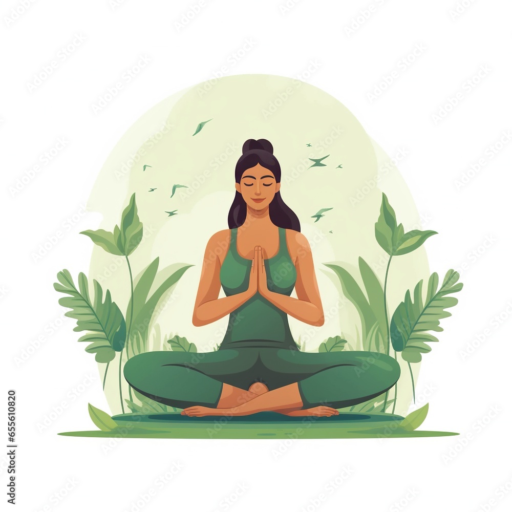 International Yoga Day: A woman gracefully practicing yoga, striking a yoga body posture.Vector illustration design