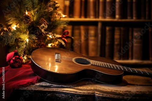 a guitar next to a christmas songbook photo