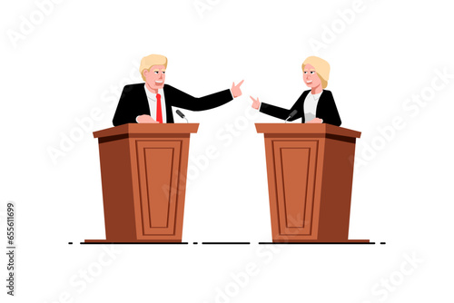 Business people debate taking on isolated background, Vector illustration.