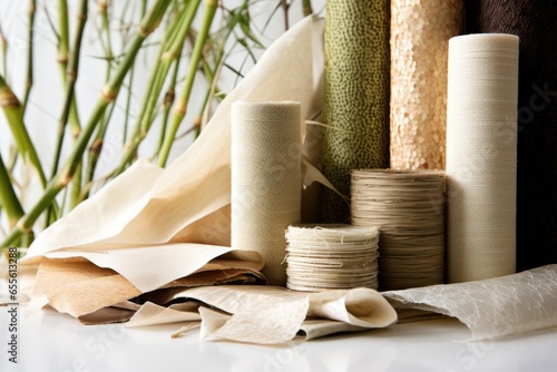 sustainable materials like bamboo, hemp fabric, and bio-plastic photo