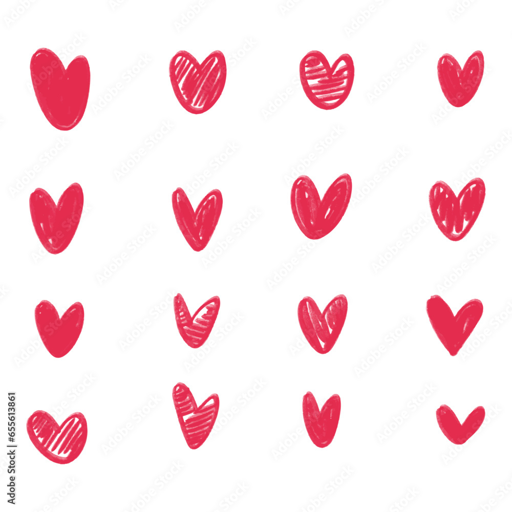Hand drawn hearts. Design elements for Valentine's day. Hand drawn rough marker hearts isolated on white background. Set of unique hand drawn hearts. Painted design elements. Hand drawn hearts. Design elements for Valentine's day. Hand drawn rough marker hearts isolated on white background. Set of unique hand drawn hearts. Painted design elements.