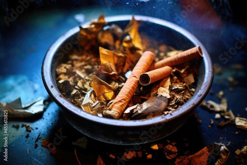 a photo of crushed cigarettes in an ashtray
