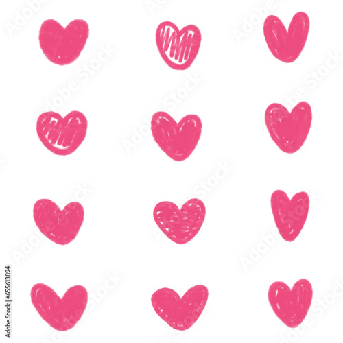 Hand drawn hearts. Design elements for Valentine s day. Hand drawn rough marker hearts isolated on white background. Set of unique hand drawn hearts. Painted design elements.