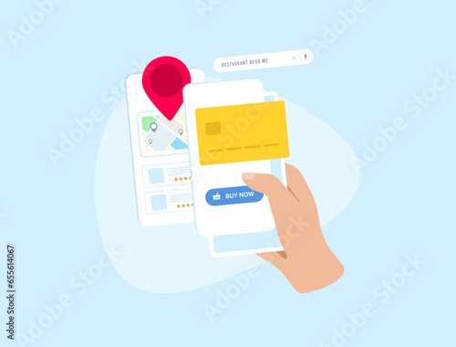 Micro Moments Marketing Strategy. Customer Journey in Mobile Digital Marketing. Vector illustration isolated on blue background with icons