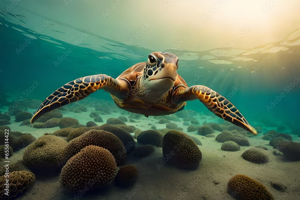 Obraz premium green sea turtle swimming