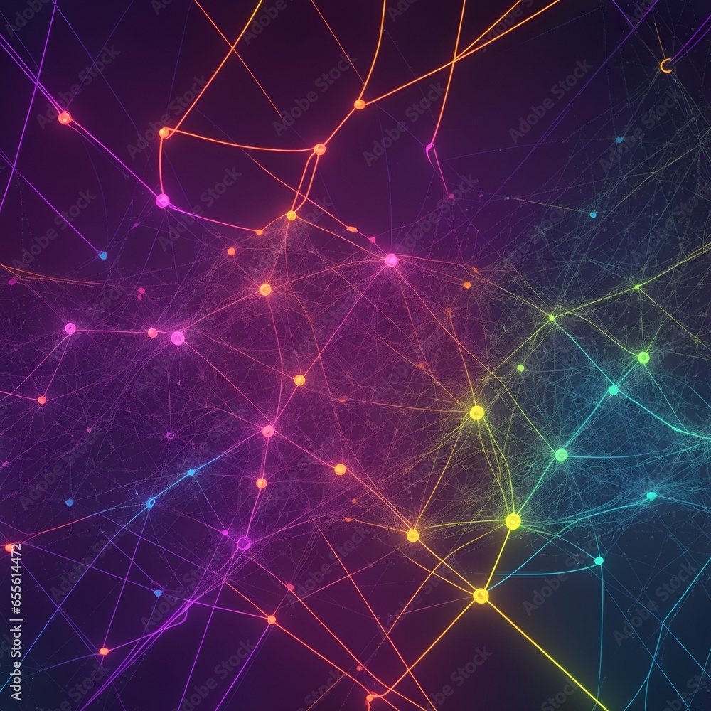 An abstract background with network node connect neon colors An abstract background with network node connect neon colors