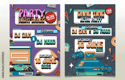 Party Dance Floor Gaming Tech Retro Visual Poster Template

