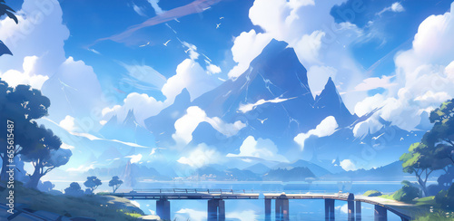 Beautiful landscape in the lost land in fantasy theme digital art painting wallpaper background 