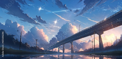 Beautiful sky with clouds in digital art painting style 