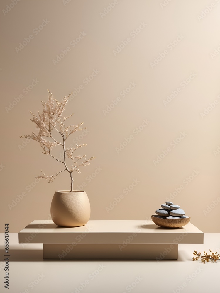 Minimalist podium with tree branch background. Minimalist podium with tree branch background.