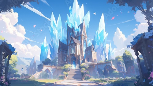 Fantasy crystal land in digital art painting illustration style 