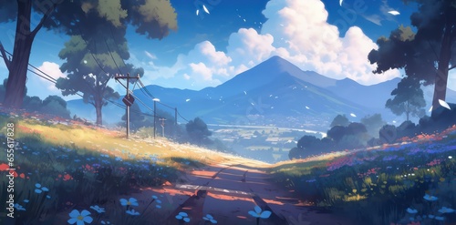 Flower blooming road