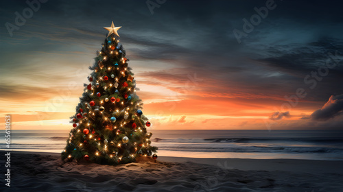 Beautiful New Year tree on the beach