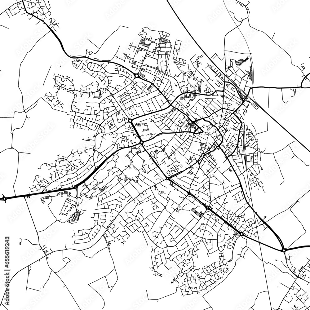 1:1 square aspect ratio vector road map of the city of Loughborough in the United Kingdom with black roads on a white background. 1:1 square aspect ratio vector road map of the city of Loughborough in the United Kingdom with black roads on a white background.