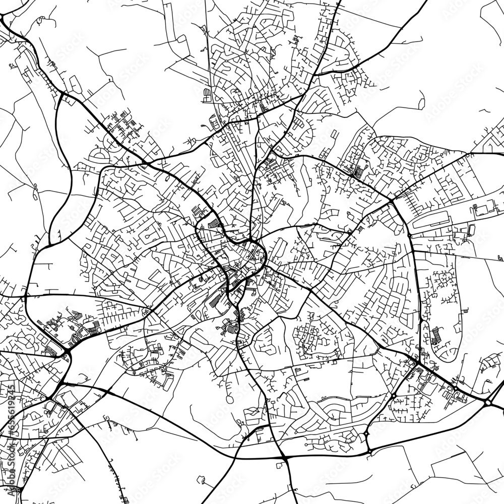 1:1 square aspect ratio vector road map of the city of  Mansfield in the United Kingdom with black roads on a white background.