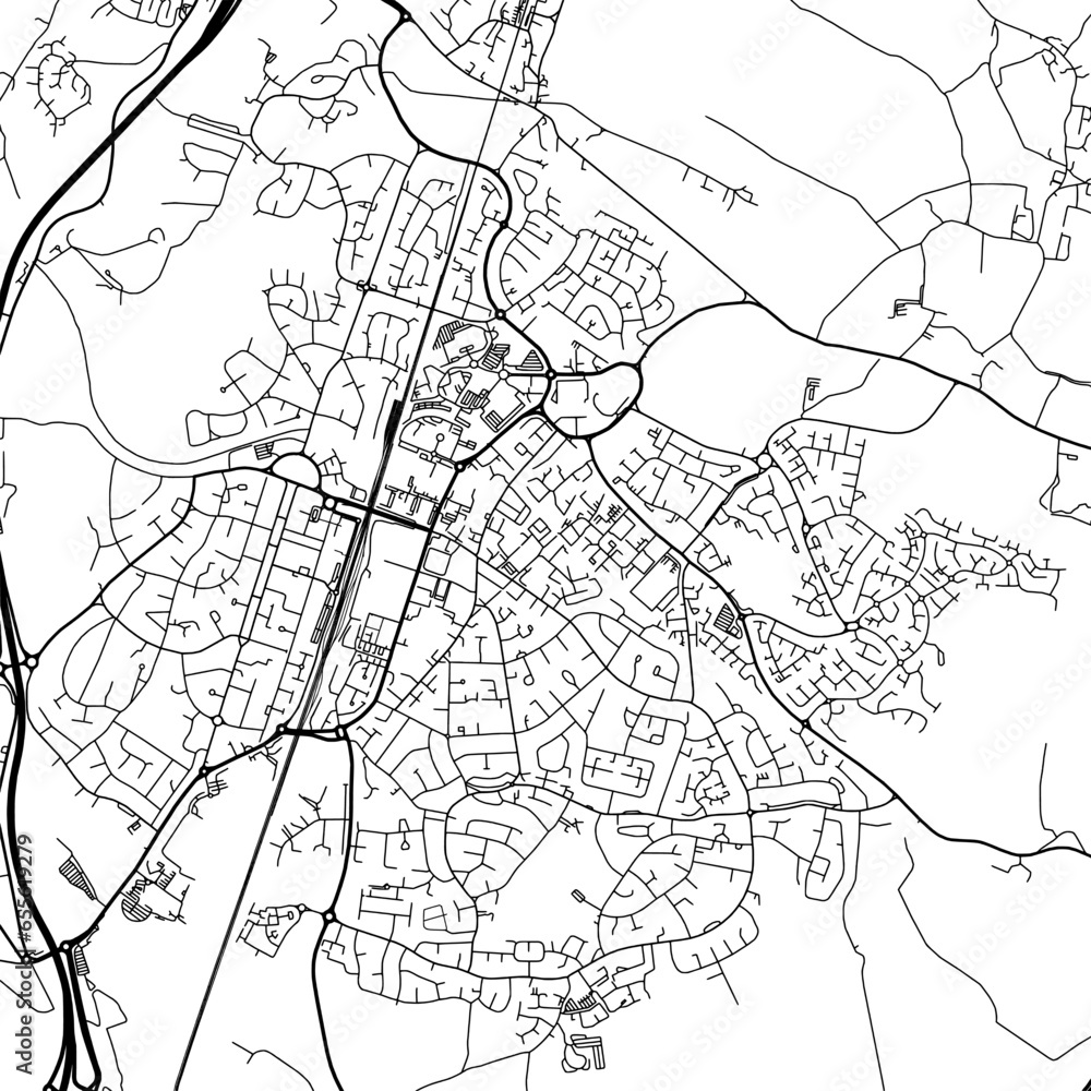 1:1 square aspect ratio vector road map of the city of  Welwyn Garden City in the United Kingdom with black roads on a white background.