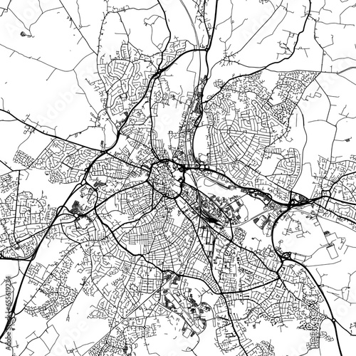 1:1 square aspect ratio vector road map of the city of  Derby in the United Kingdom with black roads on a white background.
