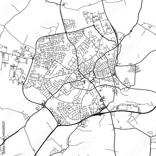 1:1 square aspect ratio vector road map of the city of  Wellingborough in the United Kingdom with black roads on a white background. photo