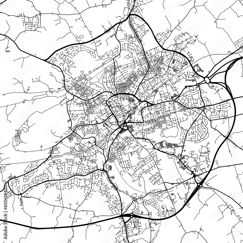 1:1 square aspect ratio vector road map of the city of  Blackburn in the United Kingdom with black roads on a white background.