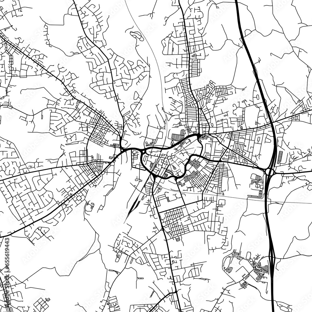 1:1 square aspect ratio vector road map of the city of  Bury in the United Kingdom with black roads on a white background.