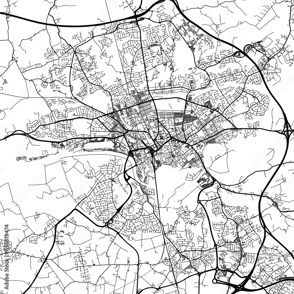 1:1 square aspect ratio vector road map of the city of  Preston in the United Kingdom with black roads on a white background.