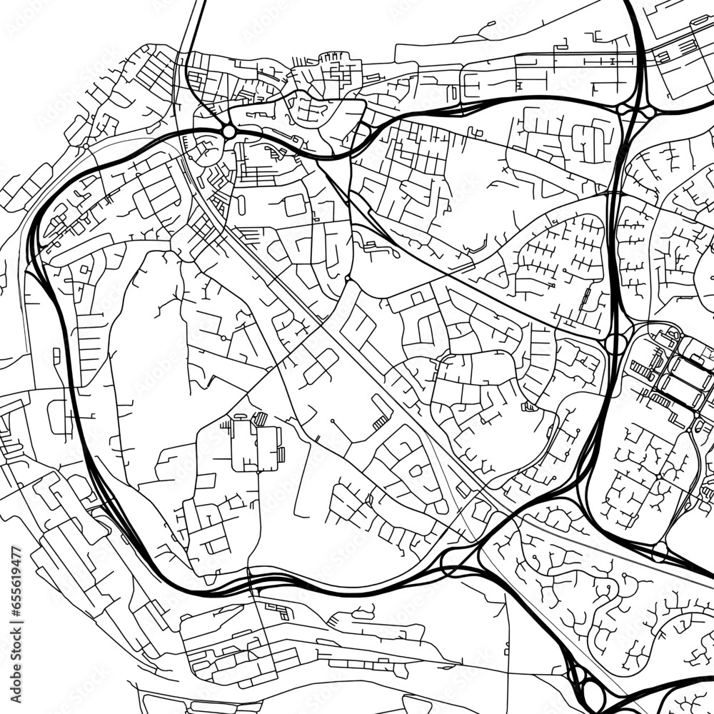 1:1 square aspect ratio vector road map of the city of  Runcorn in the United Kingdom with black roads on a white background.