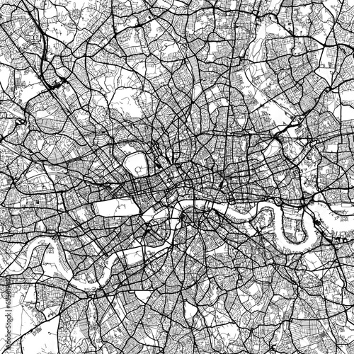 1:1 square aspect ratio vector road map of the city of  London in the United Kingdom with black roads on a white background.