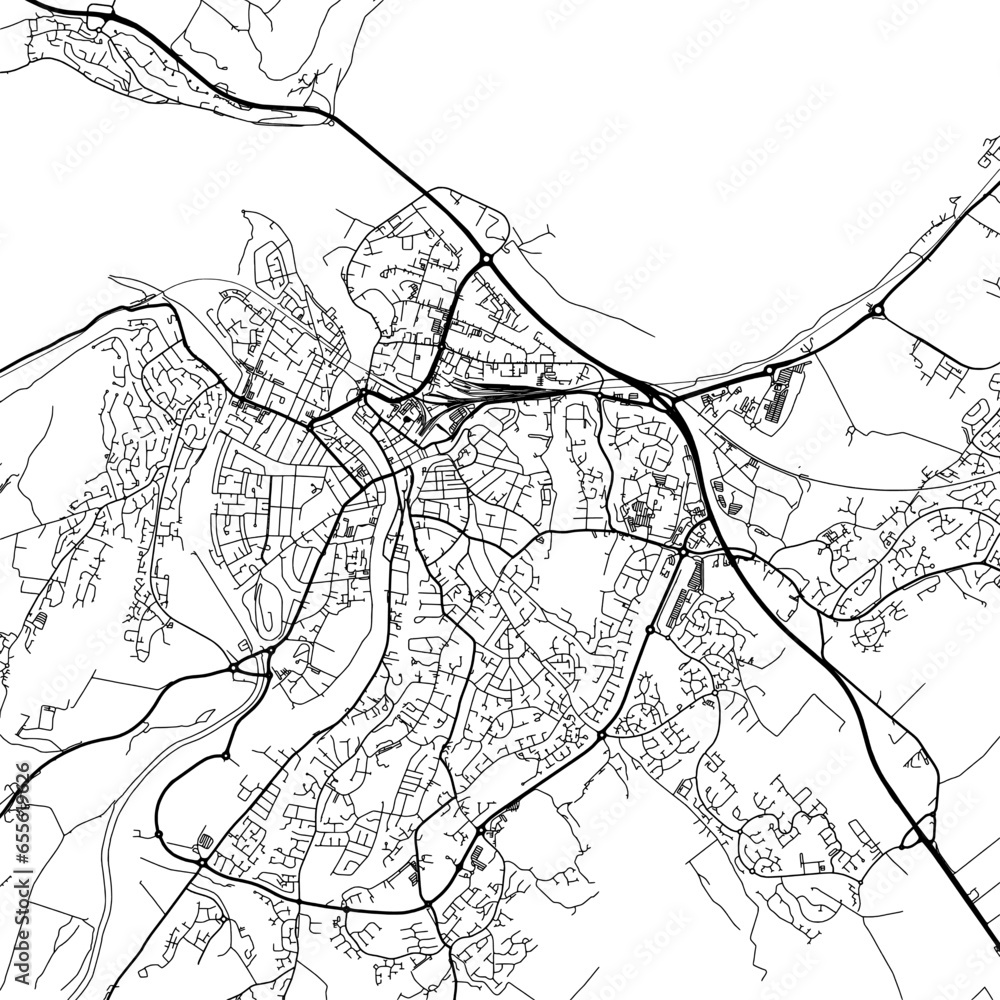 Naklejka premium 1:1 square aspect ratio vector road map of the city of Inverness in the United Kingdom with black roads on a white background.