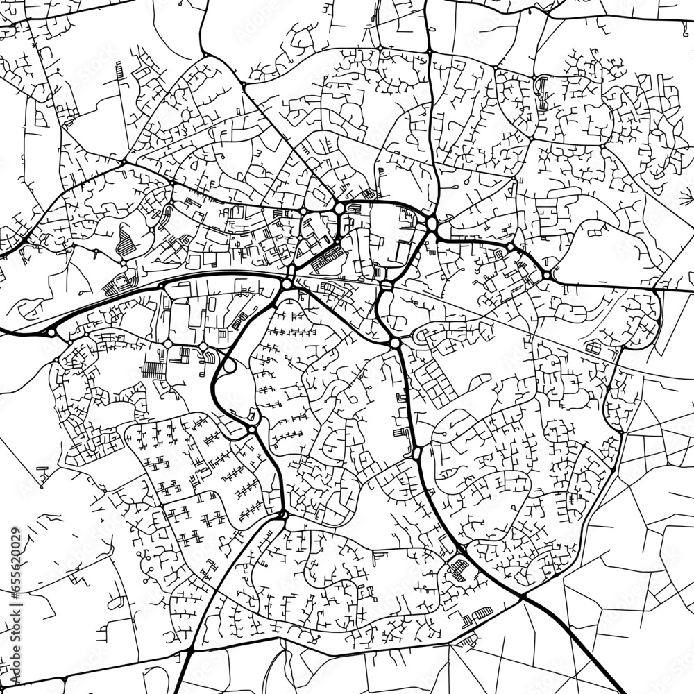 1:1 square aspect ratio vector road map of the city of  Bracknell in the United Kingdom with black roads on a white background.