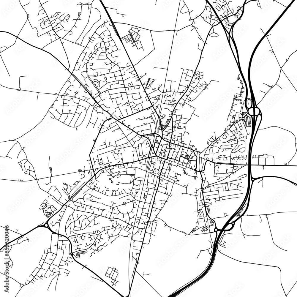 Fototapeta premium 1:1 square aspect ratio vector road map of the city of Winchester in the United Kingdom with black roads on a white background.