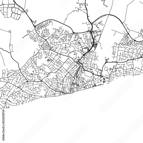 1 1 square aspect ratio vector road map of the city of  Bognor Regis in the United Kingdom with black roads on a white background.