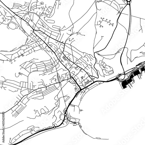 1:1 square aspect ratio vector road map of the city of Dover in the United Kingdom with black roads on a white background.