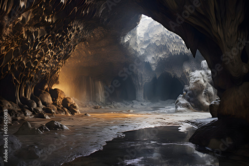 Cave stunning stalactites and underground rivers