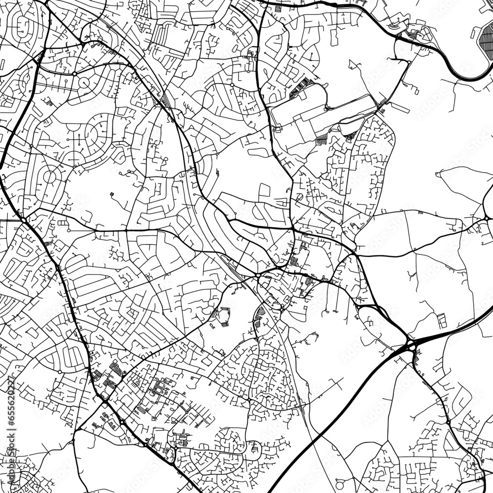 1:1 square aspect ratio vector road map of the city of  Solihull in the United Kingdom with black roads on a white background.