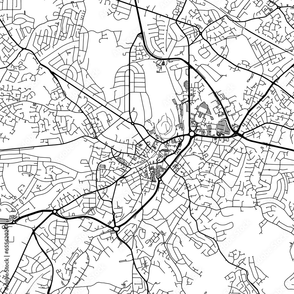 1:1 square aspect ratio vector road map of the city of  Dudley in the United Kingdom with black roads on a white background.