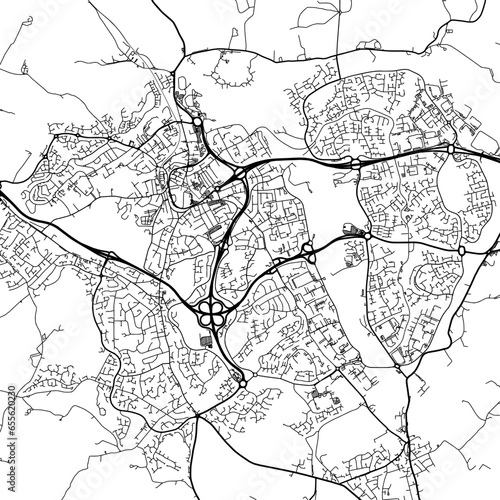 1:1 square aspect ratio vector road map of the city of  Redditch in the United Kingdom with black roads on a white background. photo