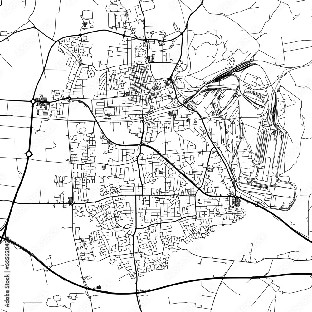 1:1 square aspect ratio vector road map of the city of  Scunthorpe in the United Kingdom with black roads on a white background.