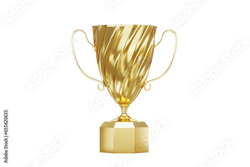 Gold award, winner cup isolated on white background. Concept winner, award, competition, show, contest, light golden luxury style. 3D illustration, 3D render.