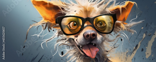 Hyper realistic crazy dog face character or portrait.